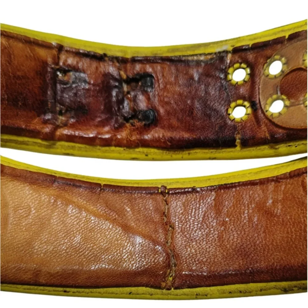 1950s Wide Yellow Leather Waist Cinching Belt Size Small Vintage Miss Pat